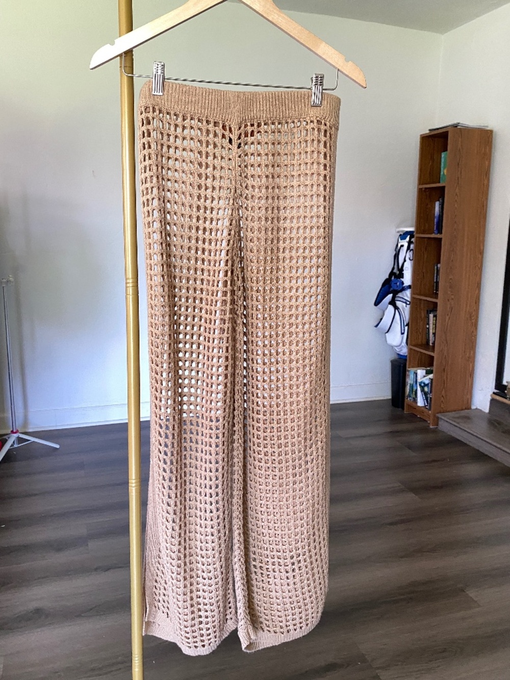 Beige Botany Crochet Mesh Wide Leg Pants L Beige Boho Beach Cover Up Resort Knit